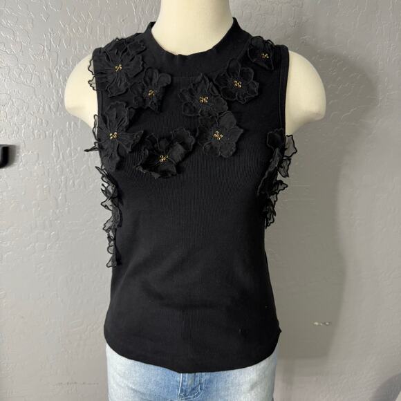 By Anthropologie Sleeveless 3D Floral Appliqué Top, M, 4112972460004 - Picture 1 of 5